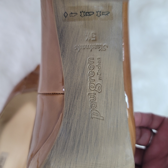 PAUL GREEN BOW OPEN TOE LUGGAGE BROWN PATENT HEEL PUMPS WOMENS SIZE 5.5 - Picture 15 of 16